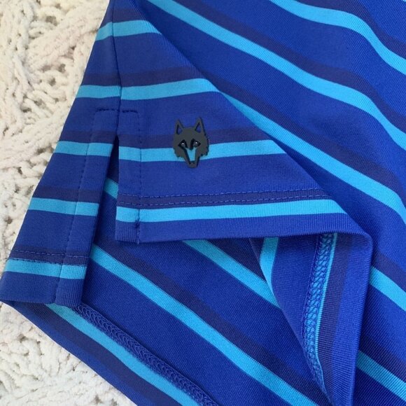 Greyson Golf Polo‎ Shirt Size Large The Vintage Club Stripes Blue Wolf Logo Peru - Picture 1 of 6